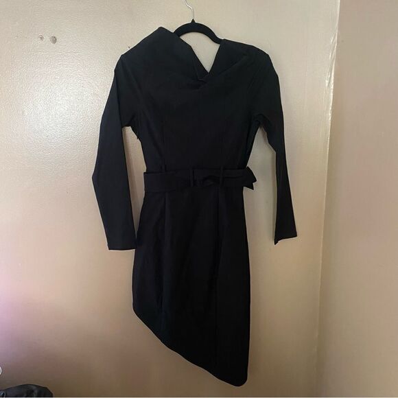 Michael Costello x Revolve Marci Dress black stretch mini off shoulder belted S - Picture 8 of 9